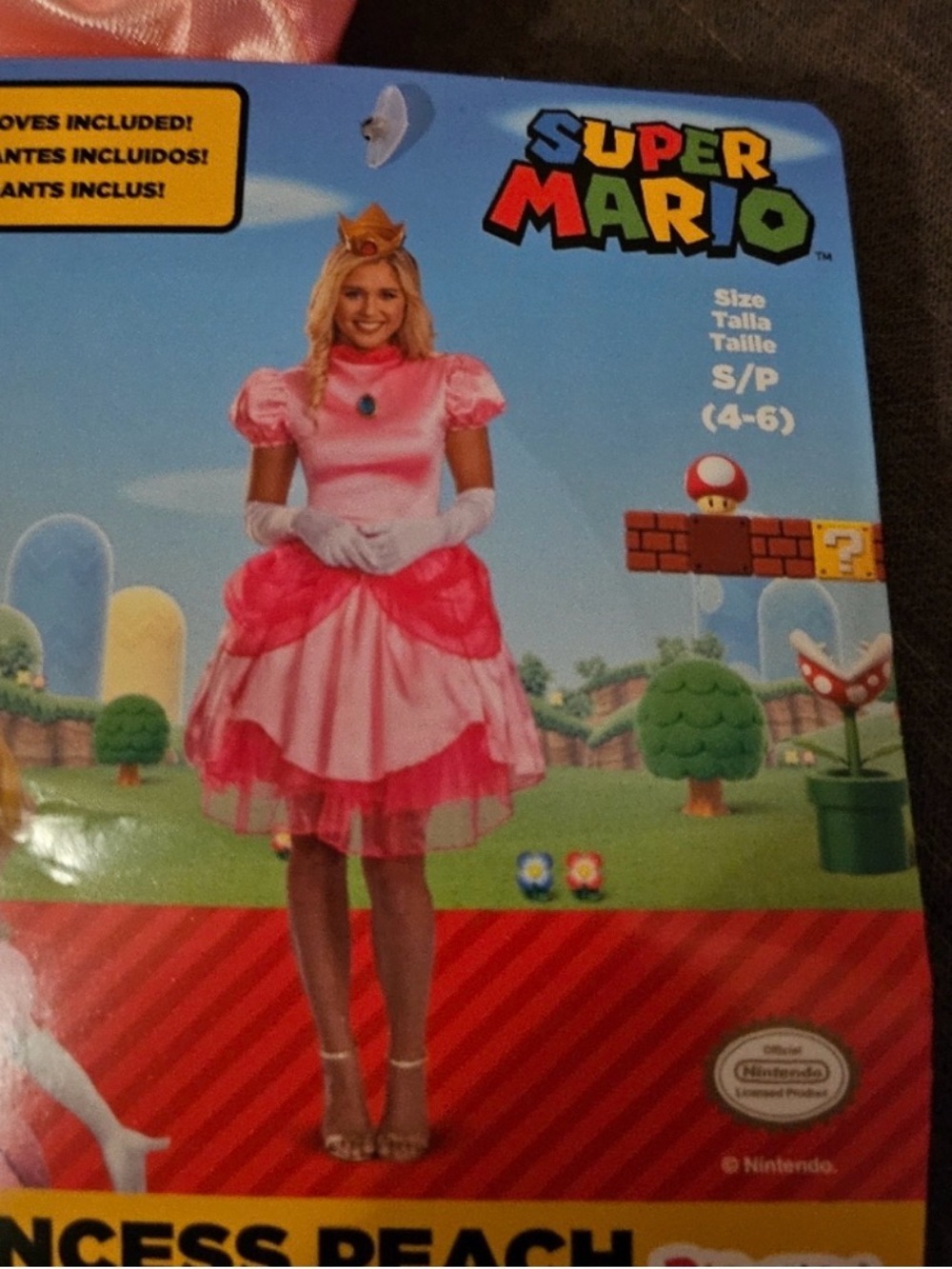 Super Nintendo Princess Peach Costume with Crown and White Gloves, fluffskirt